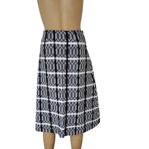 1960s Black White Chevron Plaid A Line Handmade Button Up Midi Skirt Size XS - Picture 5 of 11